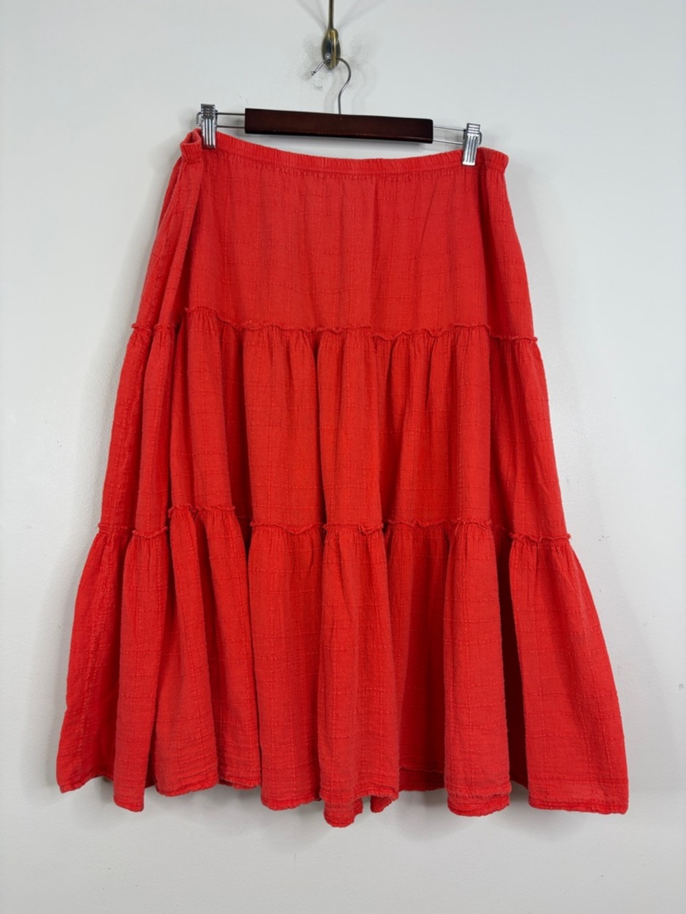 Ezze Wear Skirt Womens XL Coral Red Orange Cotton Tiered Midi Made in Canada